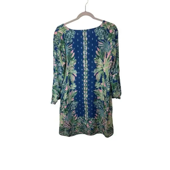Lilly Pulitzer Womens Blue & Green Tropical Print Tunic Dress With Tie Cuffs med - Picture 5 of 8